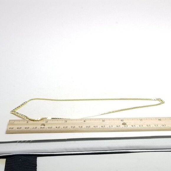 Vintage V Shape Rhinestone and Gold Tone Chain Necklace, Minimal Sparkle, Estate - Picture 5 of 6